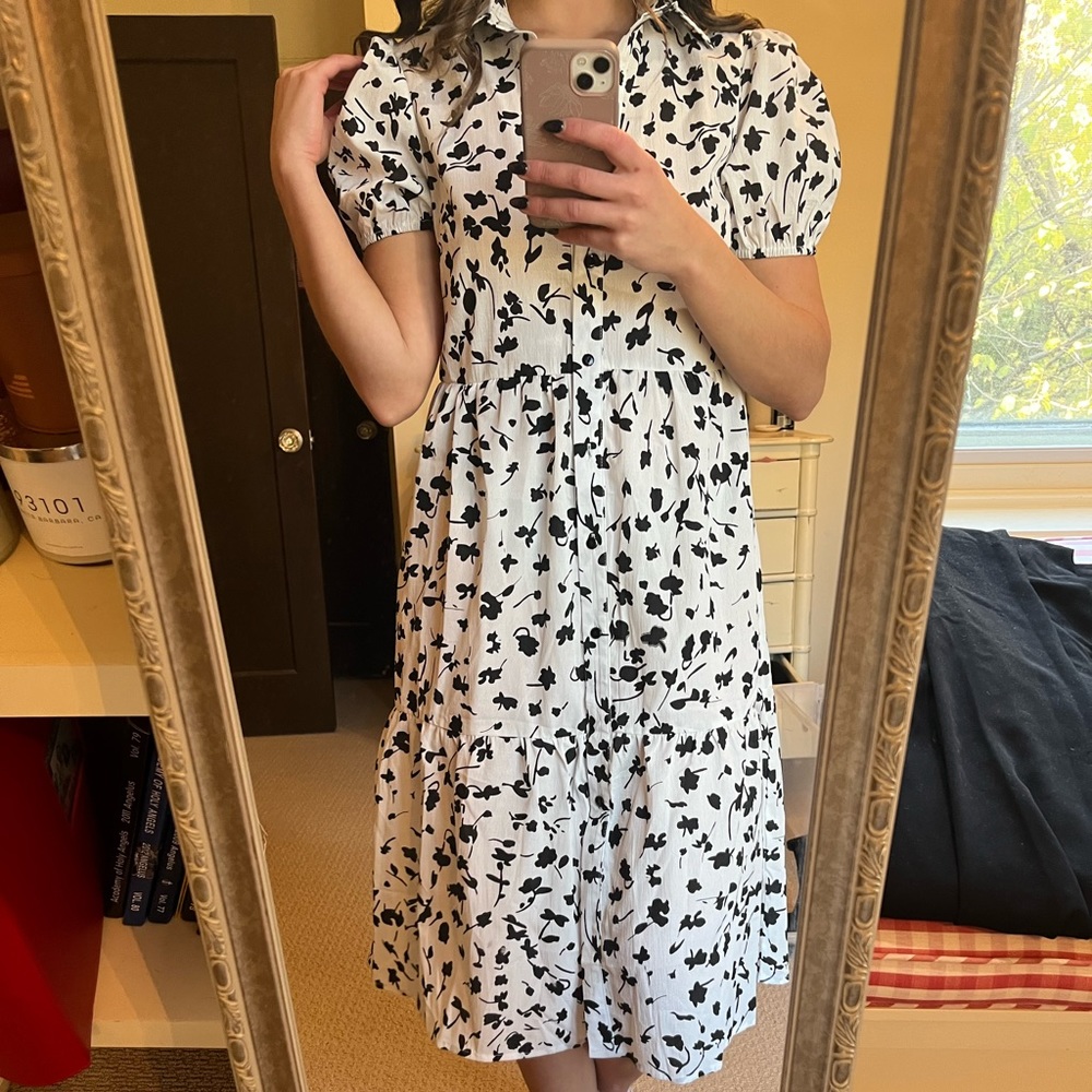 Floral puff sleeve midi dress